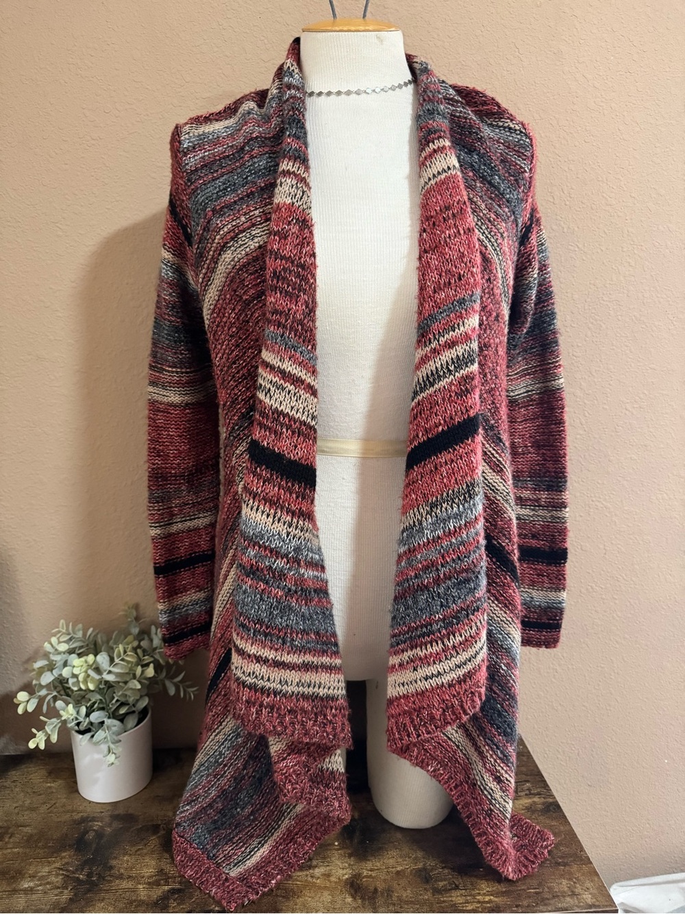 American Eagle Outfitters Striped Open-Front Cardigan in Rose Multi